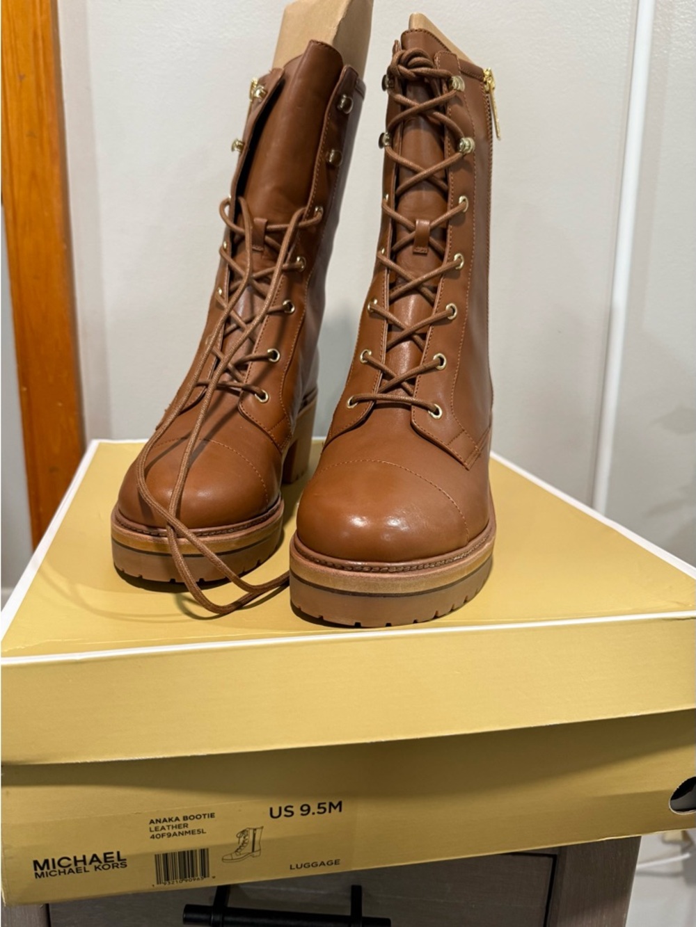 Michael Kors Luggage Brown Leather Lace-Up Ankle Boots